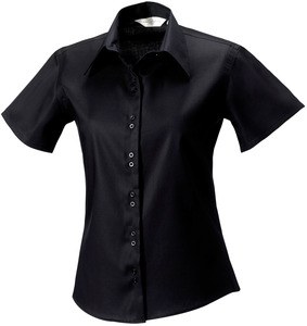 Russell Collection RU957F - Ladies` Oxford Bluse Kurzarm Schwarz