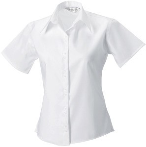 Russell Collection RU957F - Ladies` Oxford Bluse Kurzarm Weiß