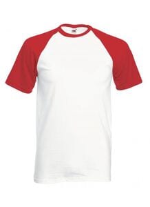 Fruit of the Loom SS026 - Kurzarm Baseball T-Shirt White/ Red