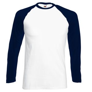 Fruit of the Loom SS028 - Langarm Baseball T-Shirt White/ Deep Navy