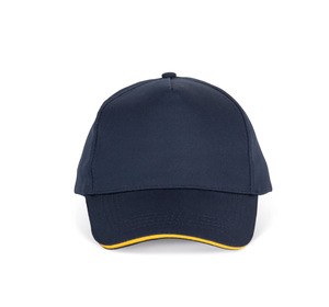 K-up KP130 - 5-Panel Cap mit Kontrast Sandwichschirm Navy / Yellow