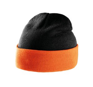 K-up KP514 - Zweifarbige Strickmütze mit ÜberschlagWEIFARBIGE STRICKMÜTZE MIT ÜBERSCHLAG Black / Orange