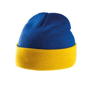 K-up KP514 - Zweifarbige Strickmütze mit ÜberschlagWEIFARBIGE STRICKMÜTZE MIT ÜBERSCHLAG Royal Blue / Yellow