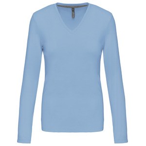 Kariban K382 - DAMEN LANGARM T-SHIRT MIT V-AUSSCHNITT Sky Blue