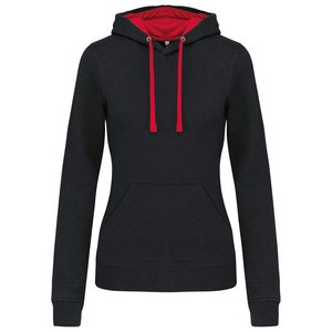 Kariban K465 - Damen Sweatshirt mit Kapuze in Kontrastfarbe Schwarz / Rot