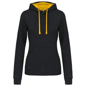 Kariban K465 - Damen Sweatshirt mit Kapuze in Kontrastfarbe Black / Yellow