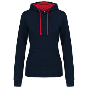 Kariban K465 - Damen Sweatshirt mit Kapuze in Kontrastfarbe Navy / Red