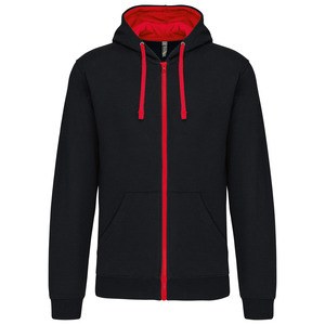 Kariban K466 - Sweatshirt mit Reißverschluss und Kapuze in Kontrastfarbe Schwarz / Rot