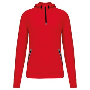 Proact PA360 - Kapuzen-Sweatshirt 1/4 Sport-Reißverschluss Rot