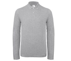 B&C ID1LS - Langarm Herren Poloshirt aus 100% Baumwolle Heather Grey
