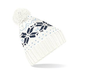 Beechfield BF456 - Fair Isle Snowstar Beanie Mütze Off White/Navy/Sky Blue