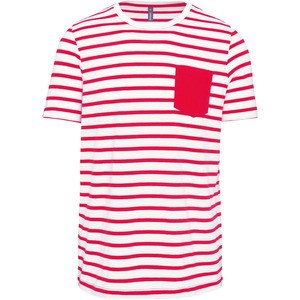 Kariban K378 - Gestreiftes Kurzarm-T-Shirt im Marine-Stil mit Tasche Striped White / Red