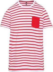 Kariban K379 - Gestreiftes Kurzarm-T-Shirt mit Tasche für Kinder im Marine-Stil Striped White / Red