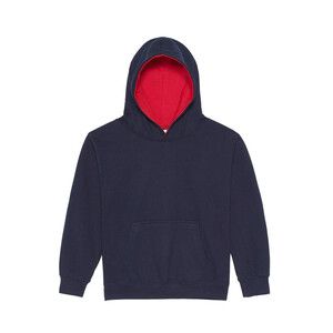 AWDIS JH03J - Kinder -Sweatshirt mit kontrastierender Kapuze New French Navy / Fire Red