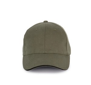 K-up KP198 - 6-Panel-Kappe aus biologischer Baumwolle mit Kontrast-Sandwichschirm Organic Khaki / Black