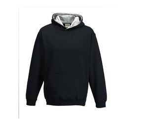AWDIS JH03J - Kinder -Sweatshirt mit kontrastierender Kapuze Jet Black Black / Heather Grey