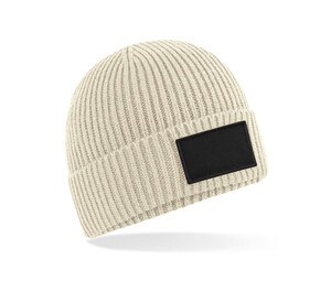 BEECHFIELD BF442R - FASHION PATCH BEANIE Oatmeal/Black