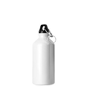 EgotierPro 31028 - Aluminiumflasche 500ml, glänzend, Schraubverschluss, Karabiner Weiß