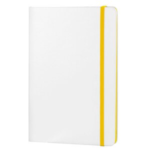 EgotierPro 37088 - Notizbuch mit weißem PU-Cover und Farbgummiband COLORE Gelb