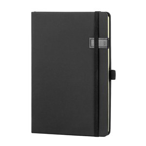 EgotierPro 38509 - A5 Notebook mit PU-Deckel, Elastikband & USB 16GB STOCKER Schwarz