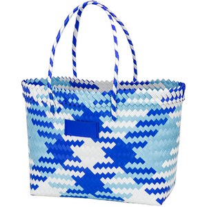 EgotierPro 39031 - Strandtasche aus geflochtenem Kunststoff mit langen Henkeln COAST Blue
