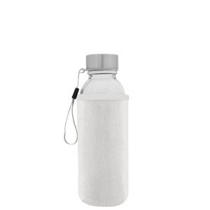 EgotierPro 39528 - Glasflasche mit Edelstahldeckel & Neoprenhülle 420ml JARABA Weiß