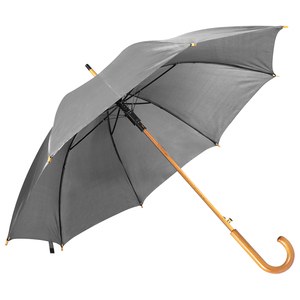EgotierPro 39529 - Automatischer Regenschirm 190T Polyester, Holzgriff CLOUDY Grau