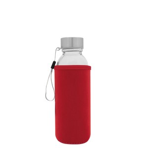 EgotierPro 39528 - Glasflasche mit Edelstahldeckel & Neoprenhülle 420ml JARABA Rot