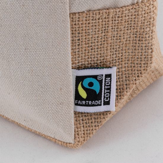 EgotierPro 53549 - Fairtrade Baumwoll-Kulturtasche mit Juteboden und Griff PALAWAN