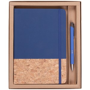 EgotierPro 53590 - Notizbuch-Set mit Kork und Stift in Kraftkarton ECLIPSE Blue