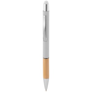 EgotierPro 53564 - Recycling-Aluminium Stift mit Bambus und Gummierung ANDIKA Weiß